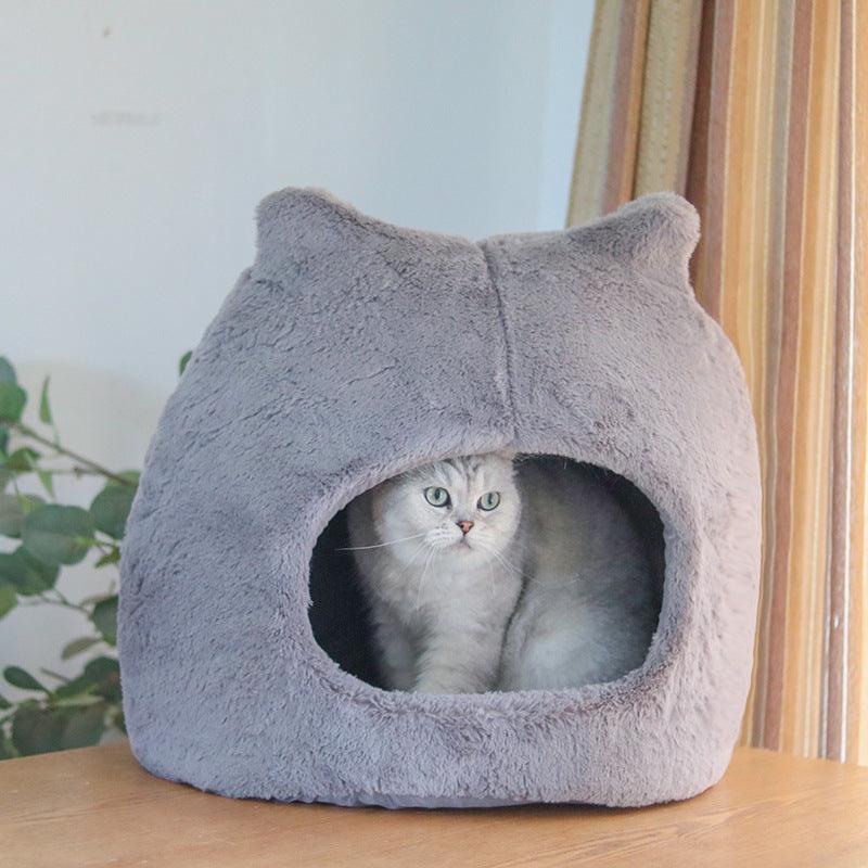 Cozy Retreat: Removable And Washable Semi-Closed Cat Bed For Autumn And Winter-6