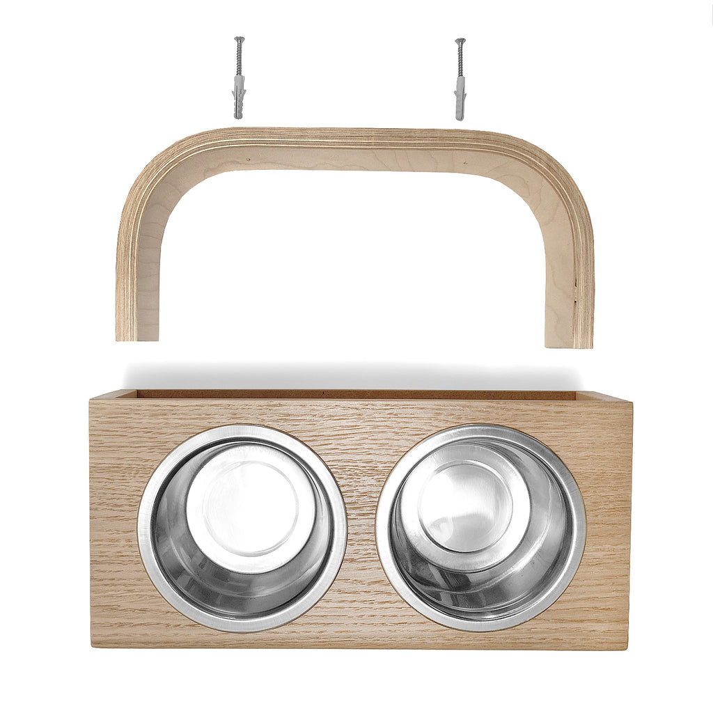 Hanging wooden dog feeder, Mounted pet feeding station, Shepherd food stand-3