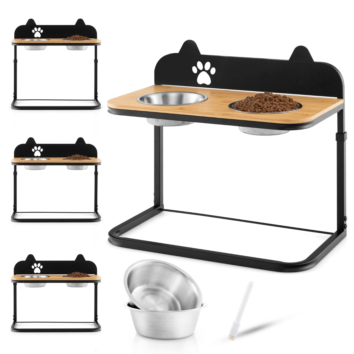 Metal Raised Dog Bowl Stand with 2 Stainless Steel Food Water Bowls for Medium/Large Dogs-1