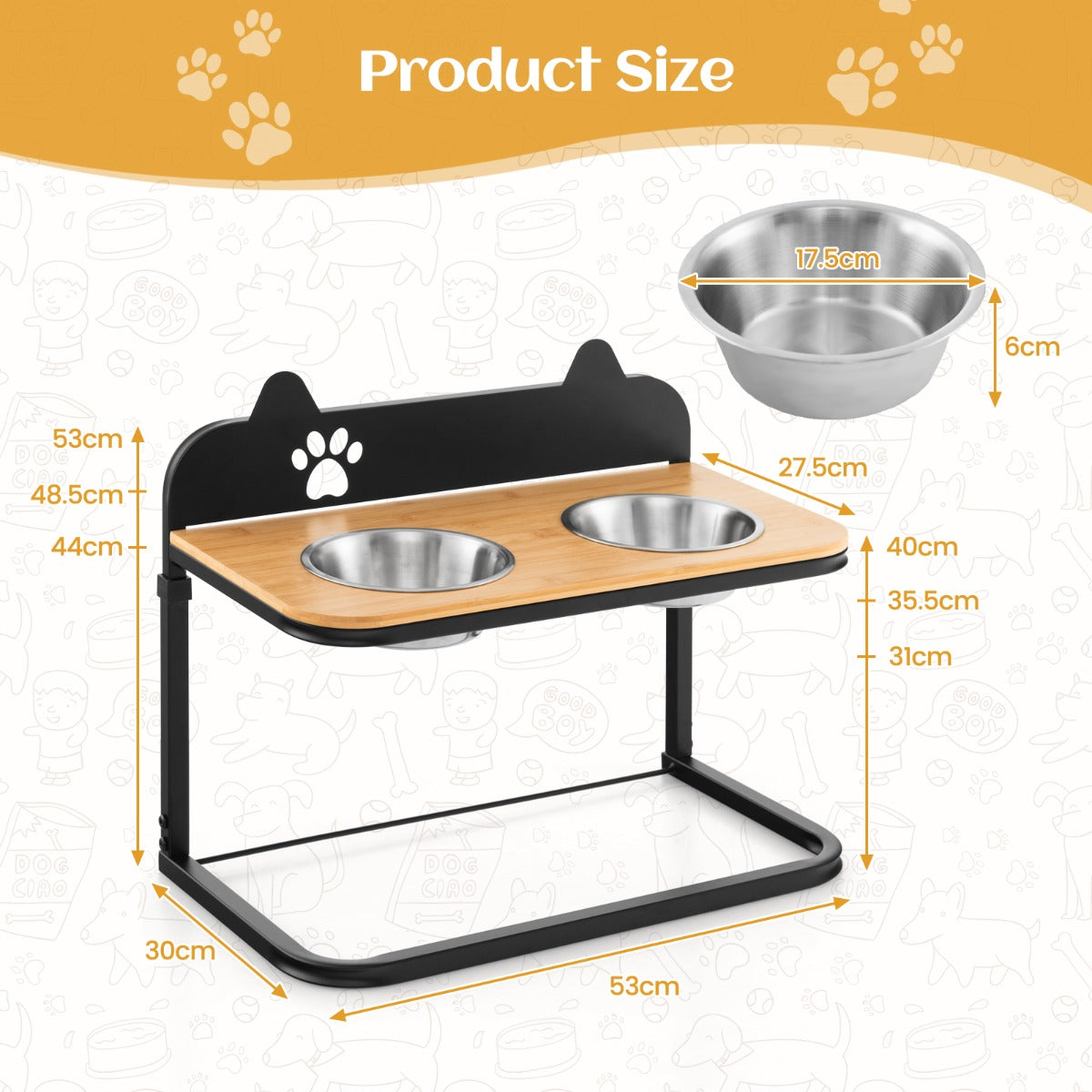 Metal Raised Dog Bowl Stand with 2 Stainless Steel Food Water Bowls for Medium/Large Dogs-3